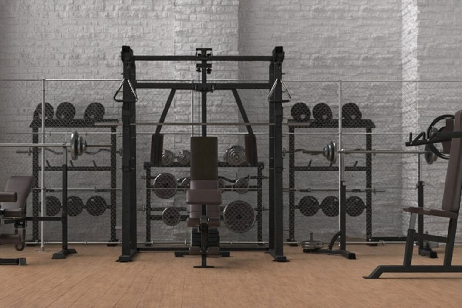 Professionell kabelmaskin och gymutrustning i ett modernt hemgym.