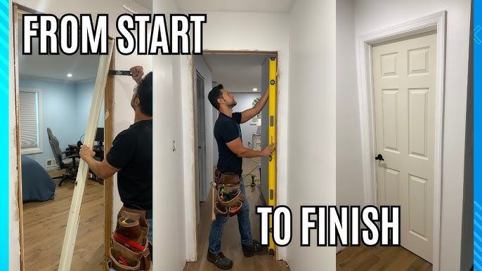 Steg-för-steg-installation av en innerdörr i tre bildpaneler.